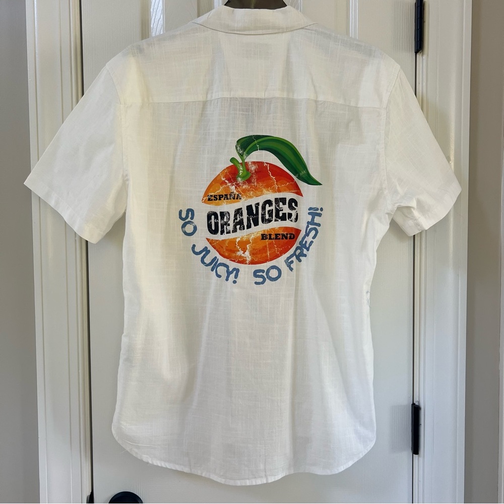 Blend Men's Cotton White Button Down Short Sleeve Shirt Fresh Orange NWT Large
